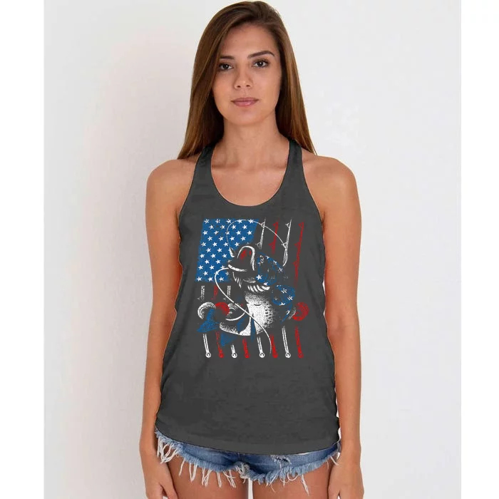 Cool Fishing For American Flag USA Fish Lover Women's Knotted Racerback Tank