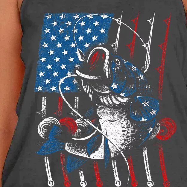 Cool Fishing For American Flag USA Fish Lover Women's Knotted Racerback Tank