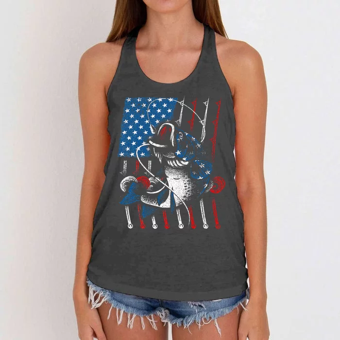 Cool Fishing For American Flag USA Fish Lover Women's Knotted Racerback Tank