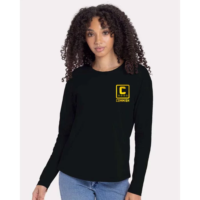 Commish Fantasy Football Logo Back And Front Pocket Logo Womens Cotton Relaxed Long Sleeve T-Shirt