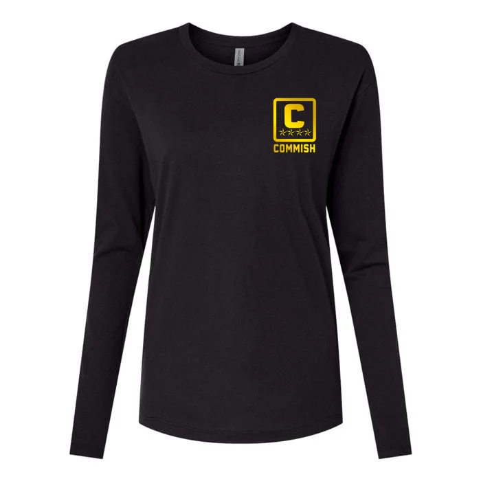 Commish Fantasy Football Logo Back And Front Pocket Logo Womens Cotton Relaxed Long Sleeve T-Shirt