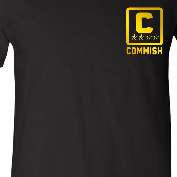 Commish Fantasy Football Logo Back And Front Pocket Logo V-Neck T-Shirt