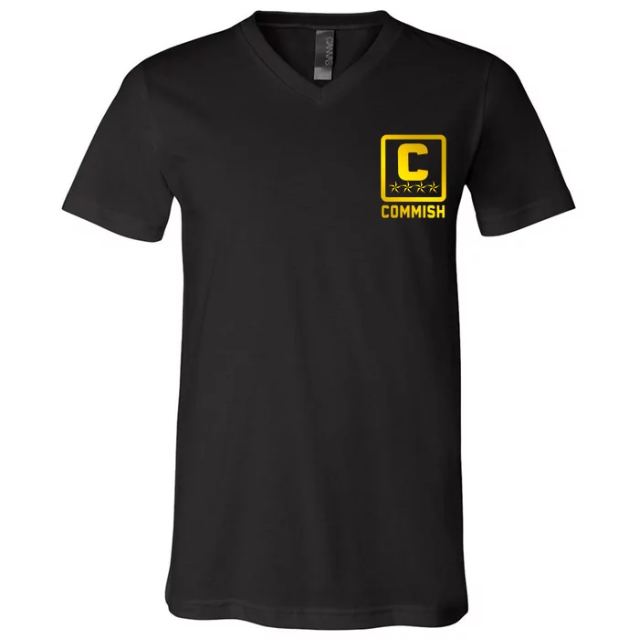 Commish Fantasy Football Logo Back And Front Pocket Logo V-Neck T-Shirt