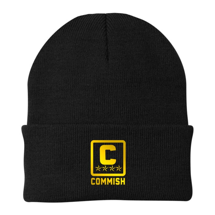 Commish Fantasy Football Logo Back And Front Pocket Logo Knit Cap Winter Beanie