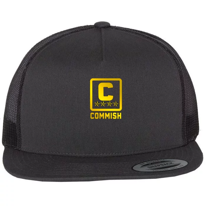 Commish Fantasy Football Logo Back And Front Pocket Logo Flat Bill Trucker Hat