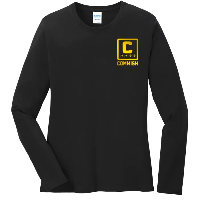 Commish Fantasy Football Logo Back And Front Pocket Logo Ladies Long Sleeve Shirt