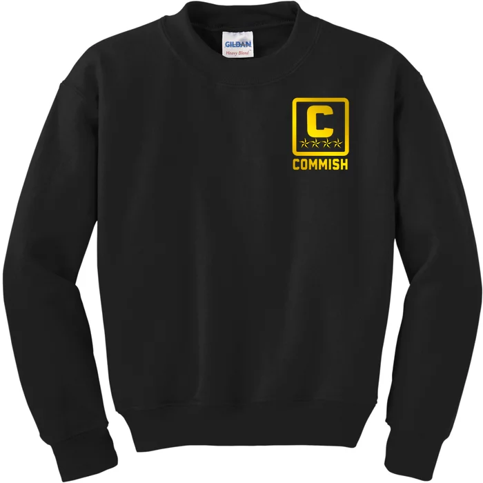 Commish Fantasy Football Logo Back And Front Pocket Logo Kids Sweatshirt