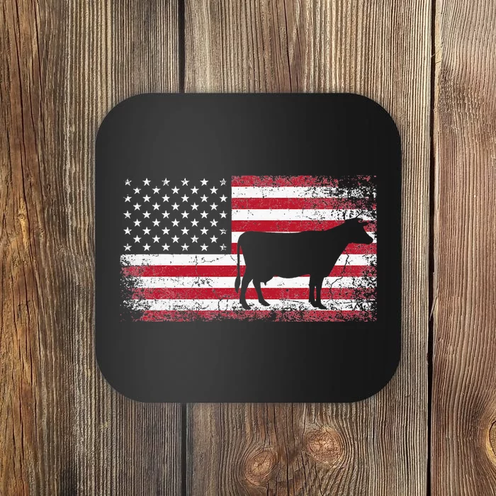 Cow Farm Farmer 4th of July Gift American Flag USA Coaster