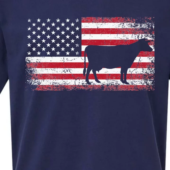 Cow Farm Farmer 4th of July American Flag Patriotic USA Sueded Cloud Jersey T-Shirt