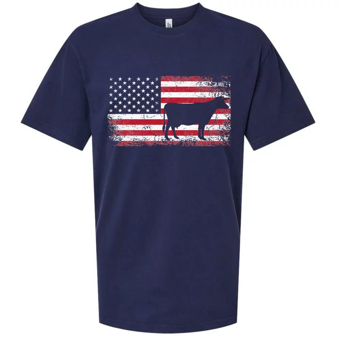 Cow Farm Farmer 4th of July American Flag Patriotic USA Sueded Cloud Jersey T-Shirt