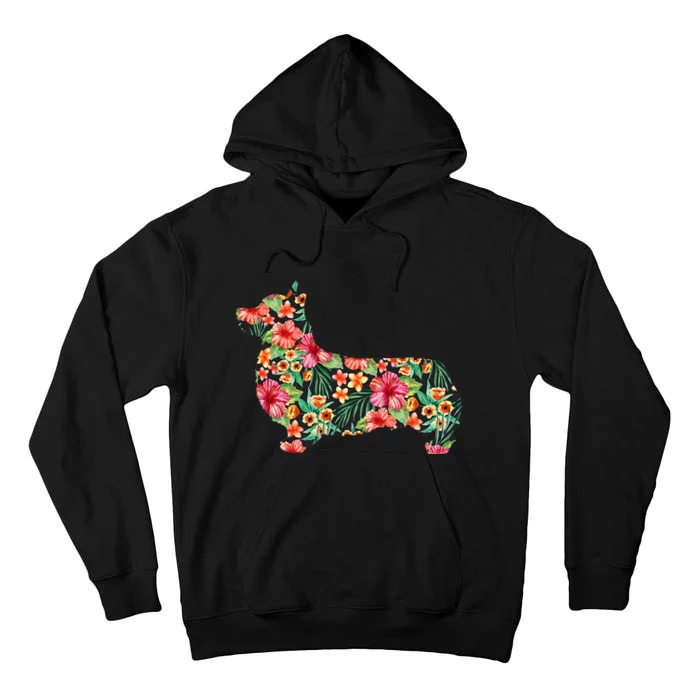 Corgi Flower Funny Dog Silhouette Floral Gifts Tall Hoodie