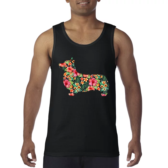 Corgi Flower Funny Dog Silhouette Floral Gifts Tank Top