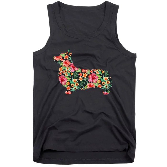 Corgi Flower Funny Dog Silhouette Floral Gifts Tank Top