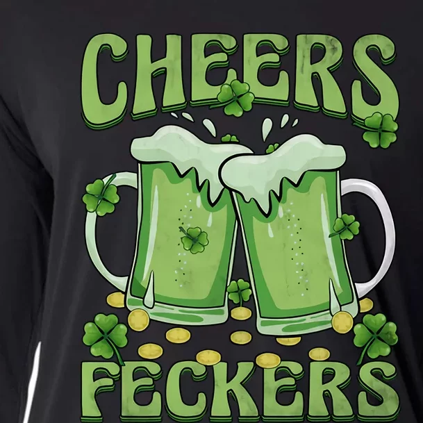 Cheers Feckers Fuckers Beer Lover Drinking Team Saint Patrick's Day Cooling Performance Long Sleeve Crew