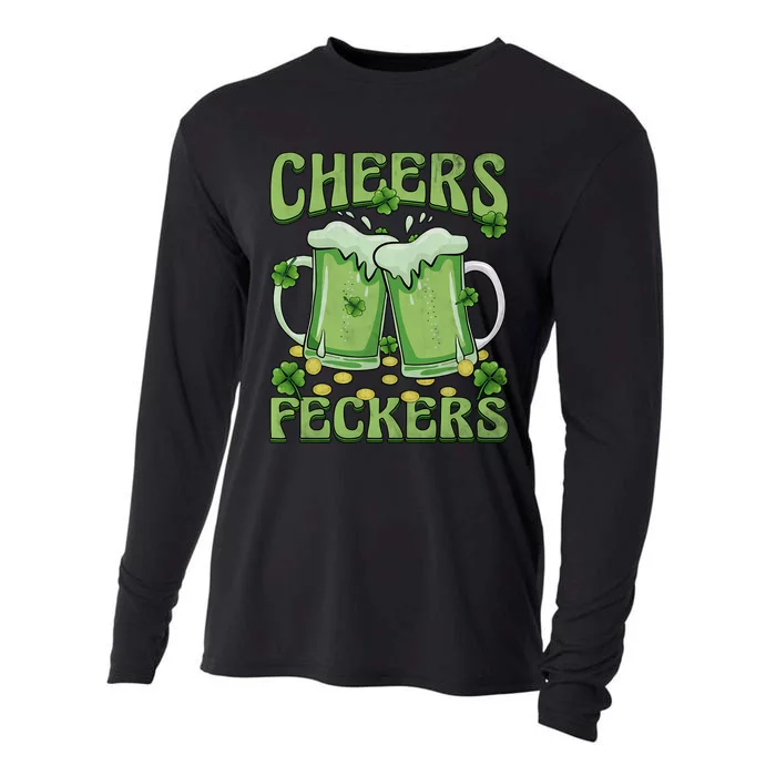 Cheers Feckers Fuckers Beer Lover Drinking Team Saint Patrick's Day Cooling Performance Long Sleeve Crew