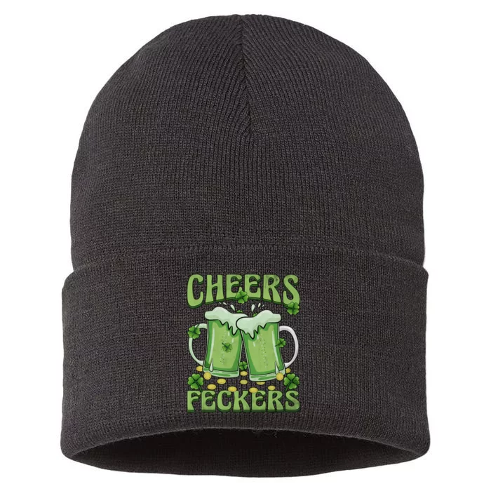 Cheers Feckers Fuckers Beer Lover Drinking Team Saint Patrick's Day Sustainable Knit Beanie