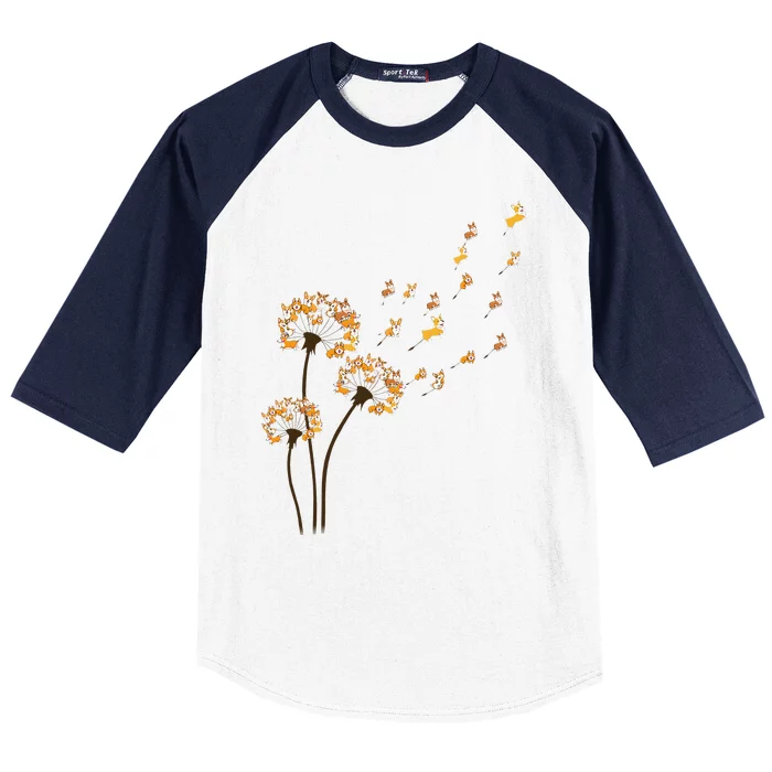 Corgi Flower Fly Dandelion Funny Dog Lover For Mom Baseball Sleeve Shirt