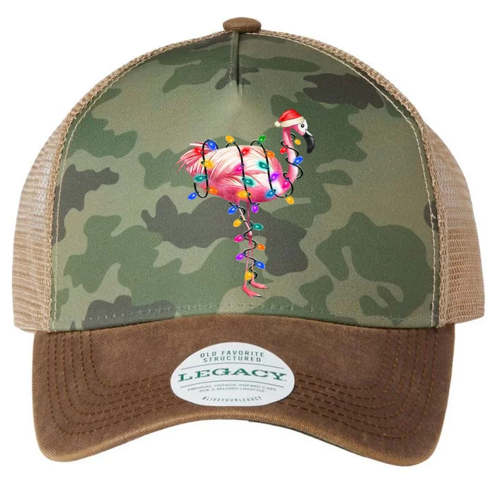 Christmas Flamingo  Funny Christmas Lights Santa Hat Elf Legacy Tie Dye Trucker Hat