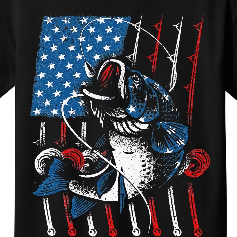 Cool Fishing For Men Women American Flag USA Fish Lover Kids T-Shirt