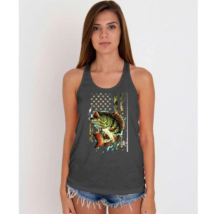 Cool Fishing For Women American Flag USA Fishing Lover Women's Knotted Racerback Tank