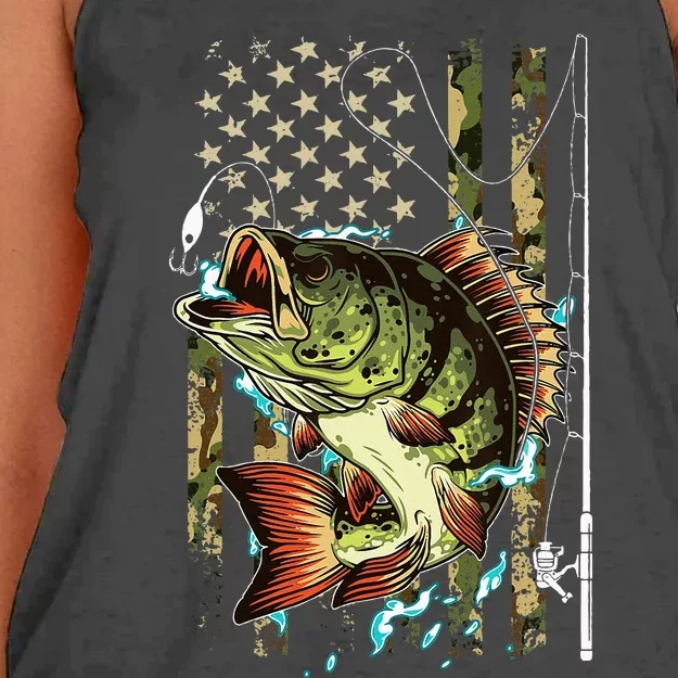 Cool Fishing For Women American Flag USA Fishing Lover Women's Knotted Racerback Tank