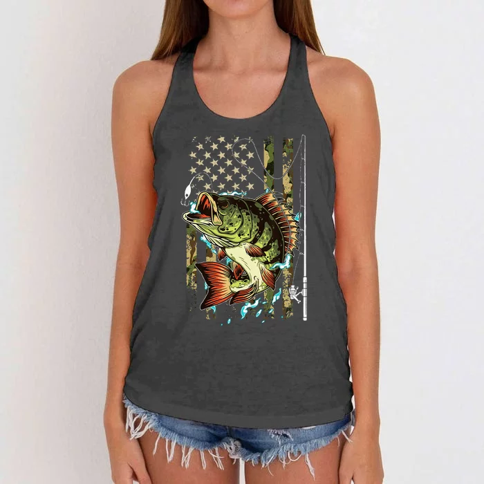 Cool Fishing For Women American Flag USA Fishing Lover Women's Knotted Racerback Tank