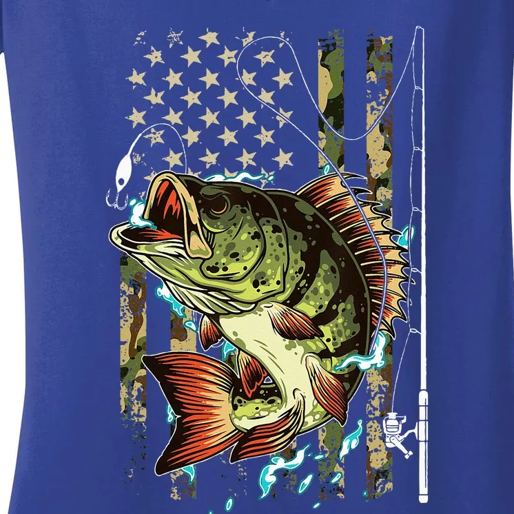 Cool Fishing For Women American Flag USA Fishing Lover Women's V-Neck T-Shirt