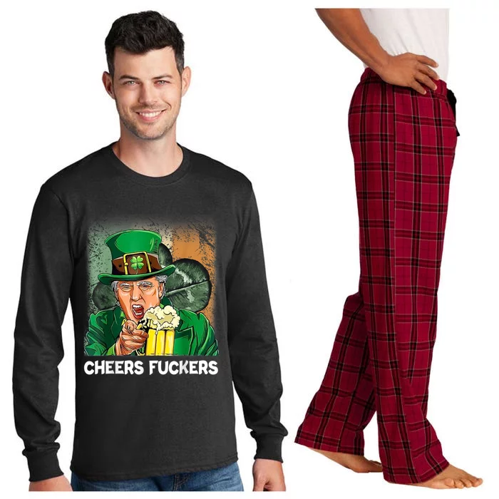 Cheers Fuckers Funny Trump St Patrick's Day Irish Drinking Long Sleeve Pajama Set