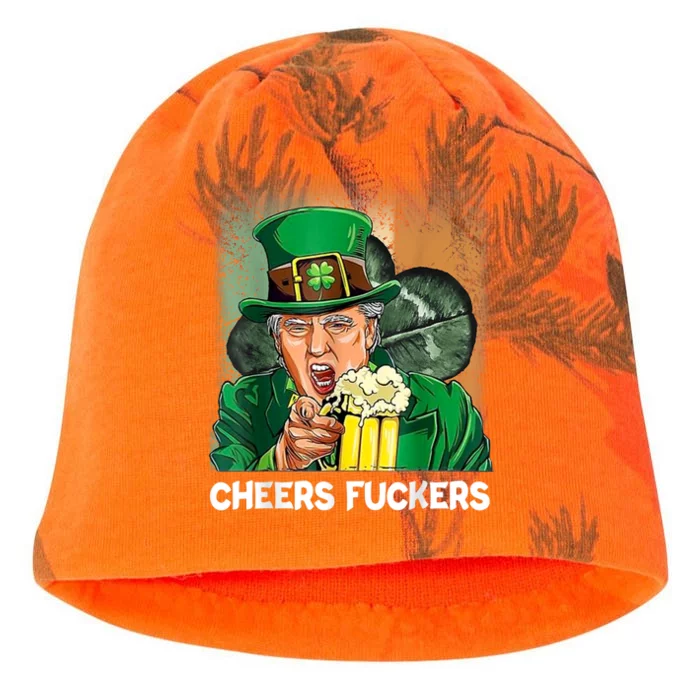 Cheers Fuckers Funny Trump St Patrick's Day Irish Drinking Kati - Camo Knit Beanie