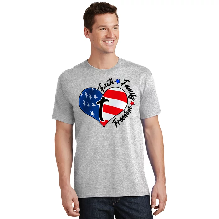 Cute Faith Family Freedom American USA Heart T-Shirt