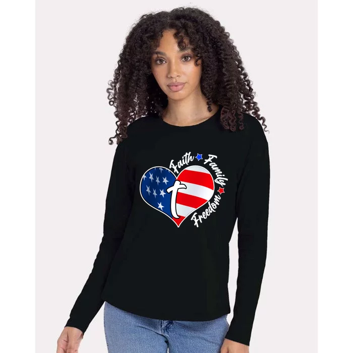 Cute Faith Family Freedom American USA Heart Womens Cotton Relaxed Long Sleeve T-Shirt