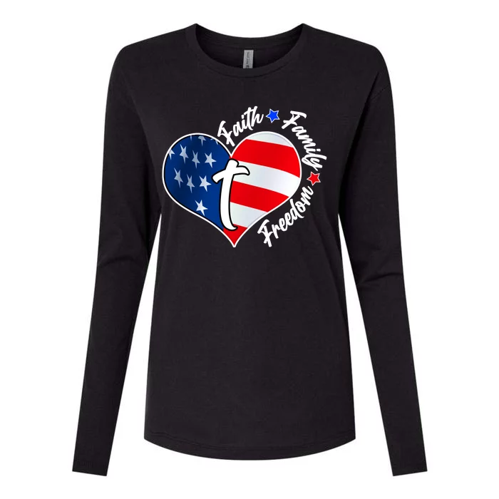 Cute Faith Family Freedom American USA Heart Womens Cotton Relaxed Long Sleeve T-Shirt