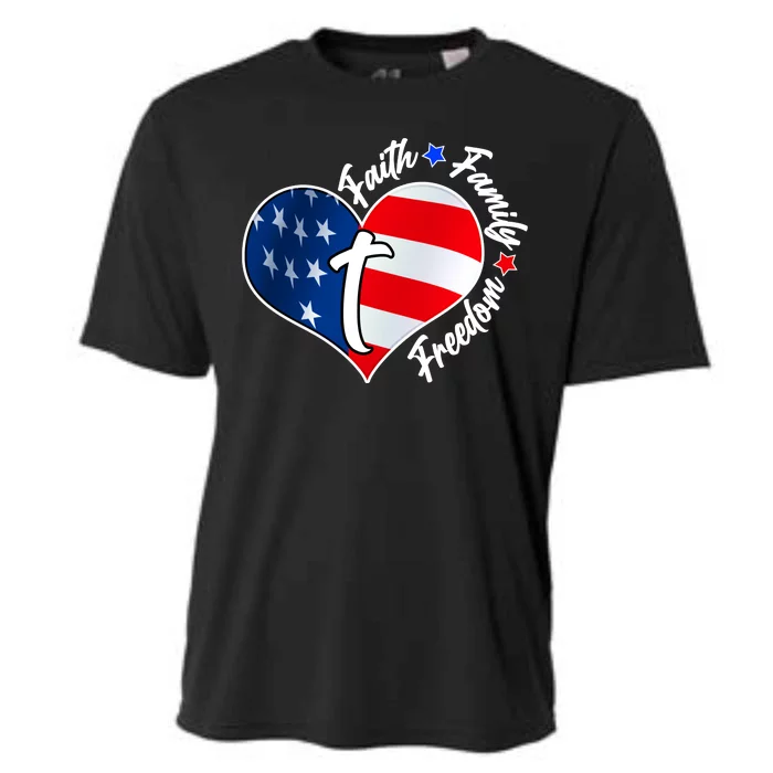 Cute Faith Family Freedom American USA Heart Cooling Performance Crew T-Shirt