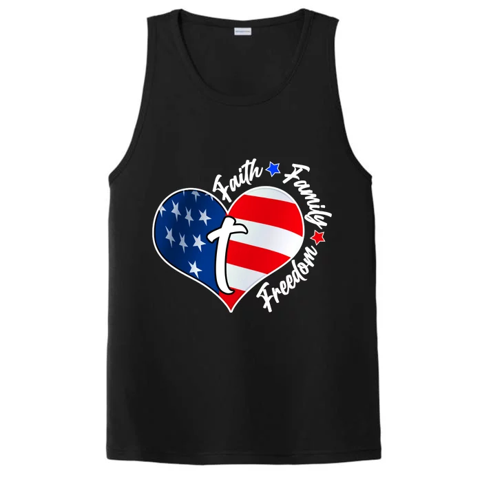 Cute Faith Family Freedom American USA Heart Performance Tank