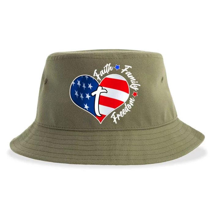 Cute Faith Family Freedom American USA Heart Sustainable Bucket Hat