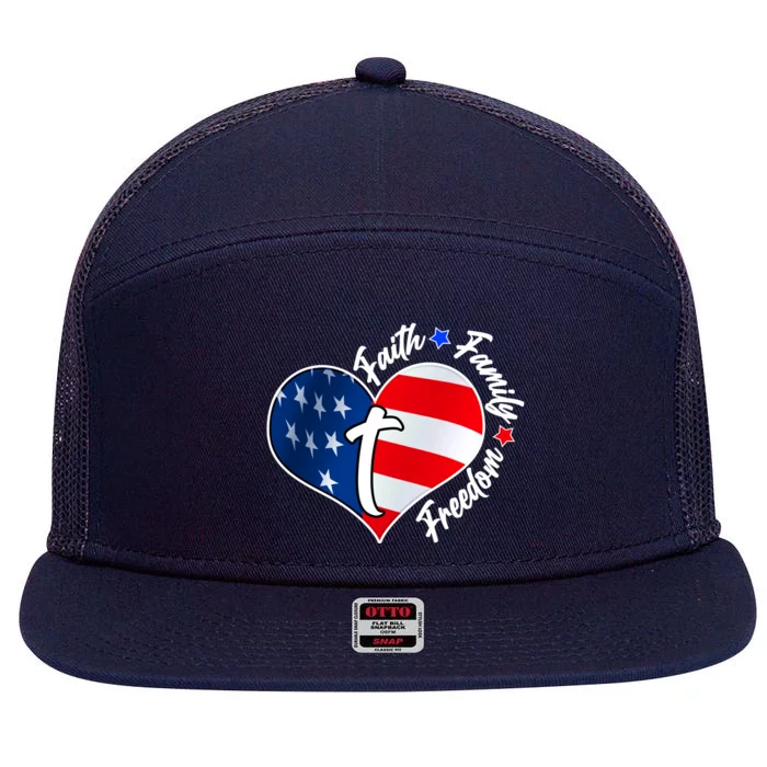 Cute Faith Family Freedom American USA Heart 7 Panel Mesh Trucker Snapback Hat