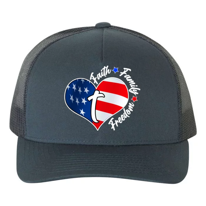 Cute Faith Family Freedom American USA Heart Yupoong Adult 5-Panel Trucker Hat