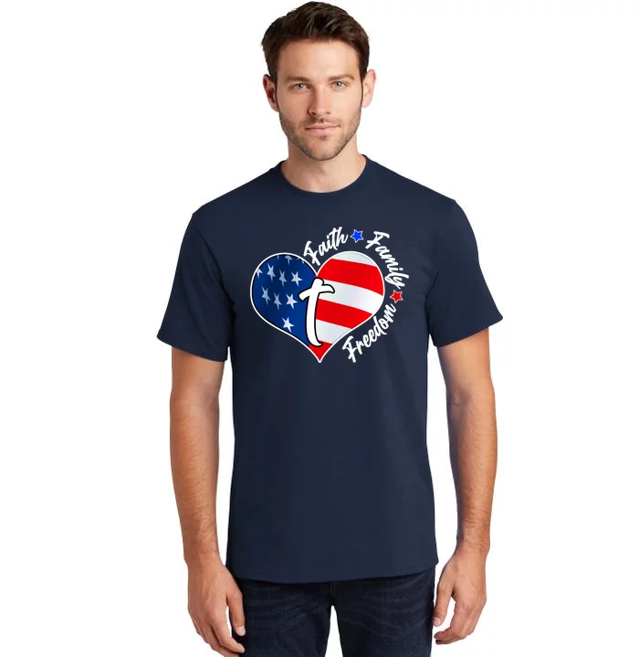 Cute Faith Family Freedom American USA Heart Tall T-Shirt