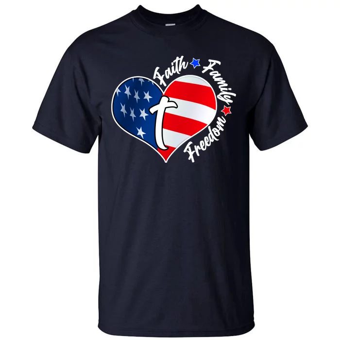 Cute Faith Family Freedom American USA Heart Tall T-Shirt