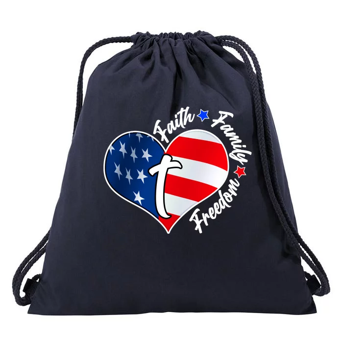 Cute Faith Family Freedom American USA Heart Drawstring Bag