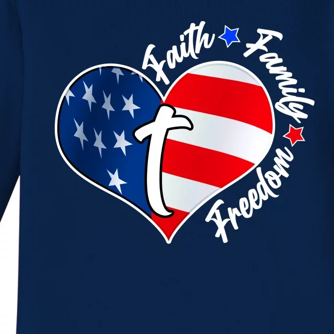 Cute Faith Family Freedom American USA Heart Baby Long Sleeve Bodysuit