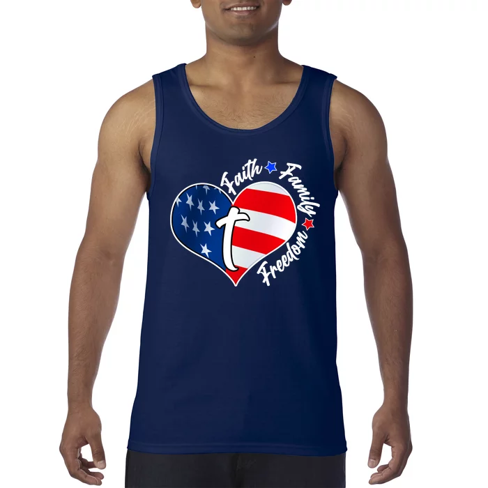 Cute Faith Family Freedom American USA Heart Tank Top