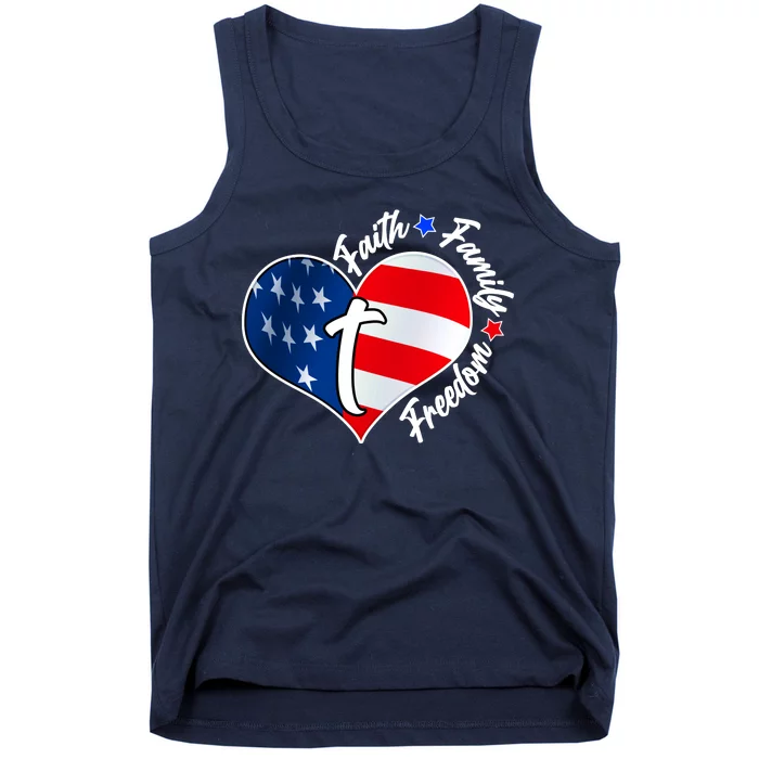 Cute Faith Family Freedom American USA Heart Tank Top