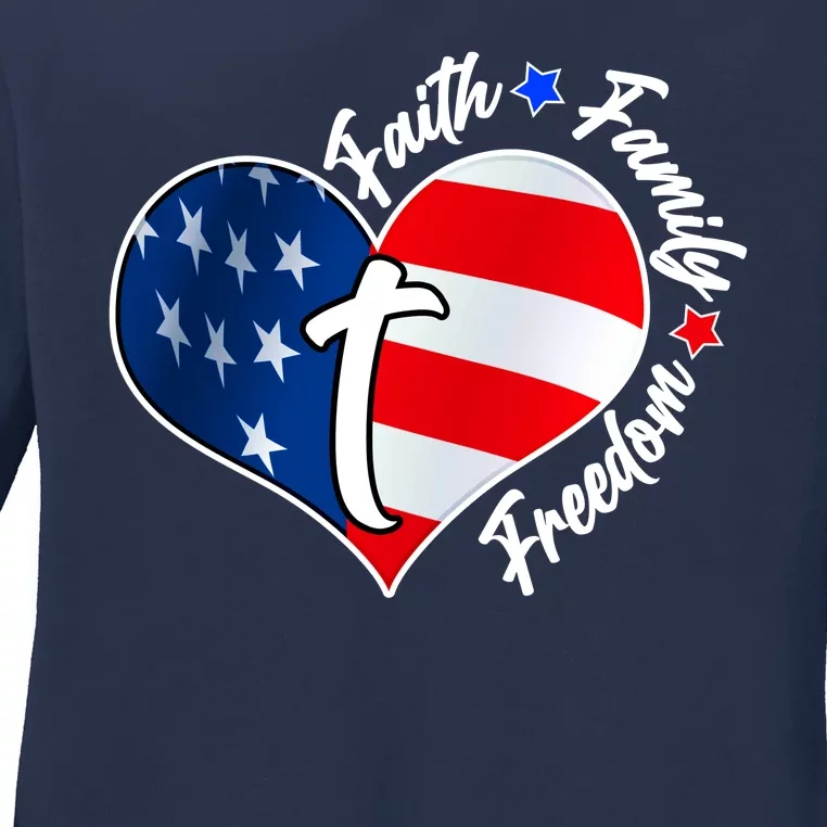 Cute Faith Family Freedom American USA Heart Ladies Long Sleeve Shirt