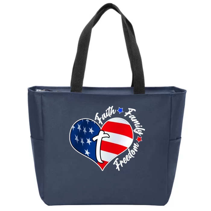 Cute Faith Family Freedom American USA Heart Zip Tote Bag