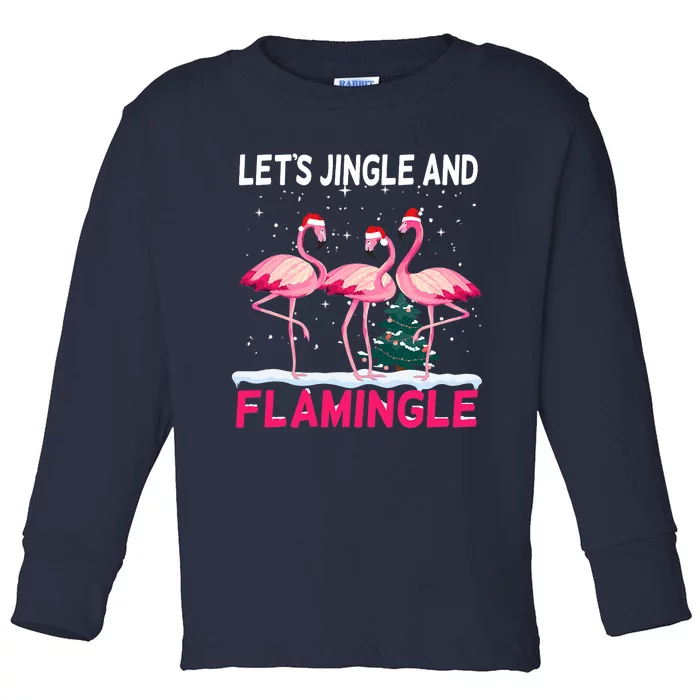 Christmas Flamingo Funny Pink Flamingle Xmas Toddler Long Sleeve Shirt