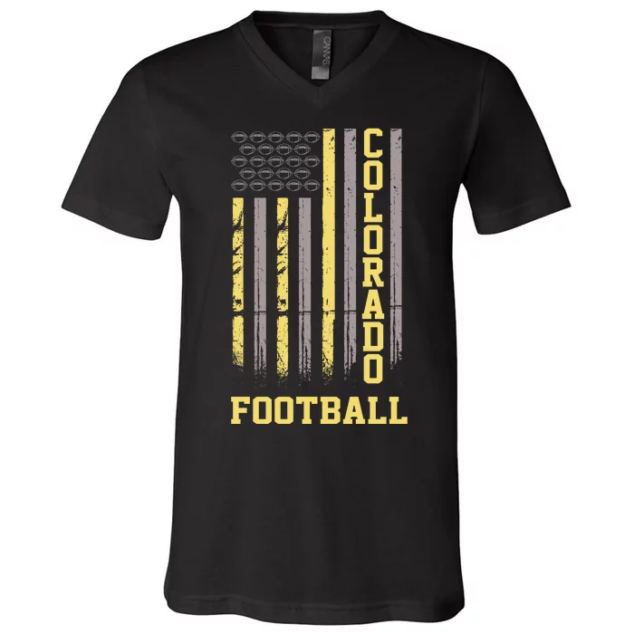 Colorado Football Fan American Flag V-Neck T-Shirt