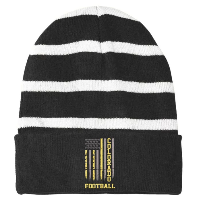 Colorado Football Fan American Flag Striped Beanie with Solid Band