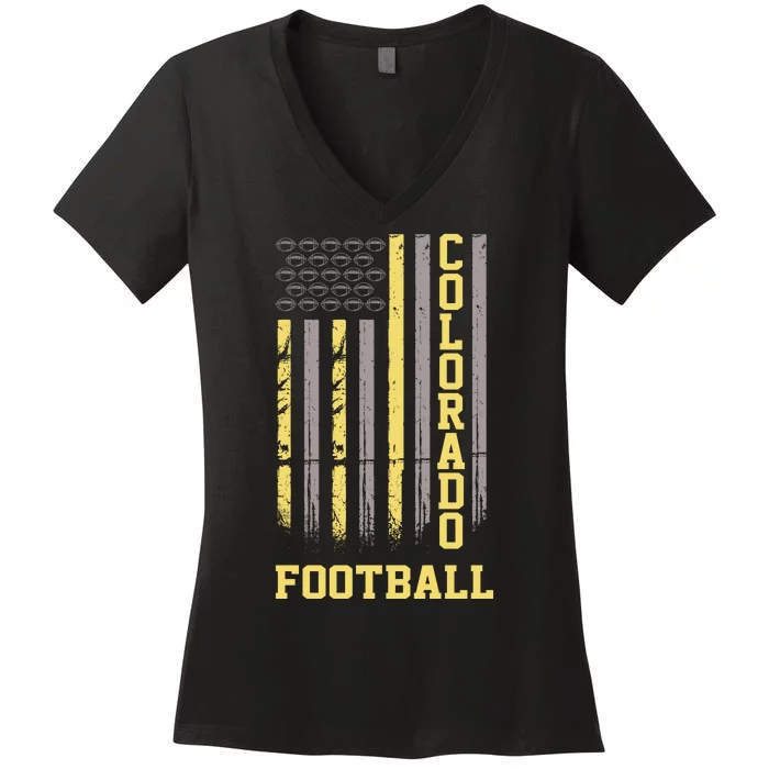 Colorado Football Fan American Flag Women's V-Neck T-Shirt