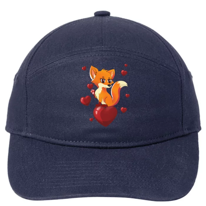 Cute Foxy Fox Valentines Day Love Heart Gift 7-Panel Snapback Hat